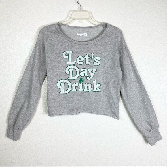 Grayson Threads Grey & Green “Let’s Day Drink” Cropped Sweatshirt